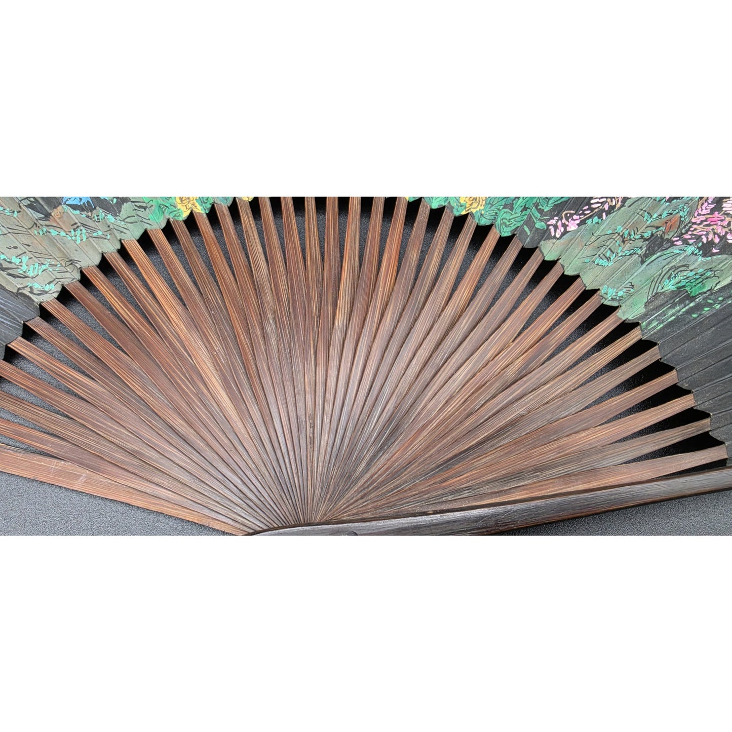 Vintage Chinese Hand Painted Folding Fan Dragon Painting Legend Wood Frame 20.5"
