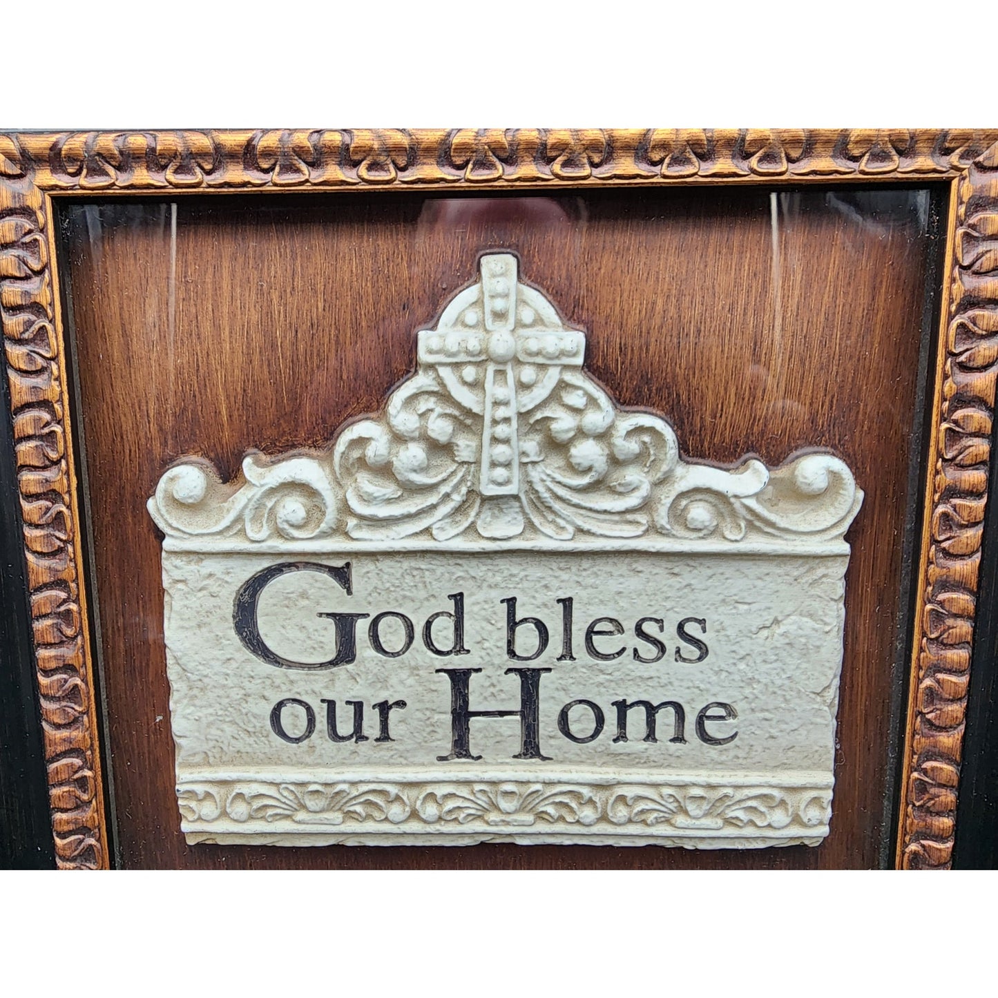 2009 “God Bless Our Home” Framed Shadowbox – Faux Walnut & Gilt, 14x13, Ready