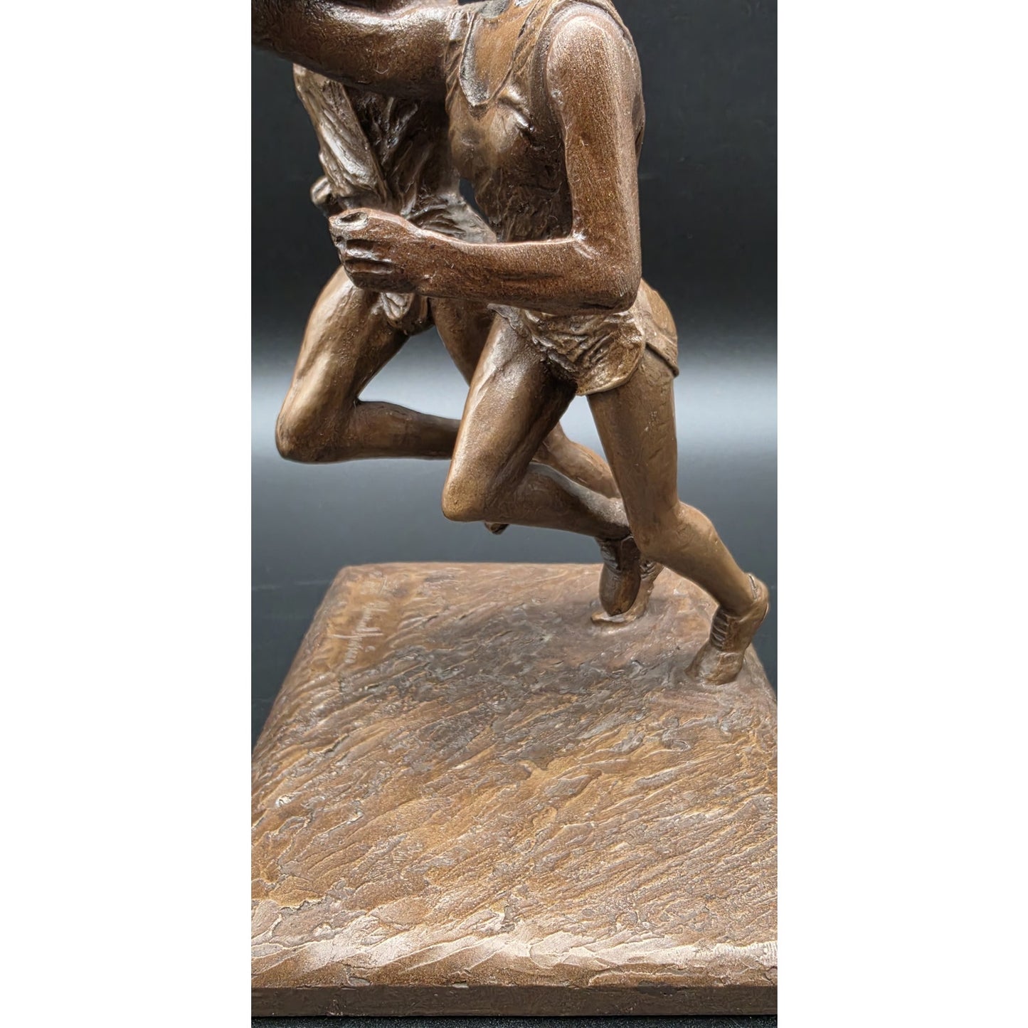 Vintage Bronze Olympic Runners Torch Sculpture 9.75" Signed Marcel Jovine