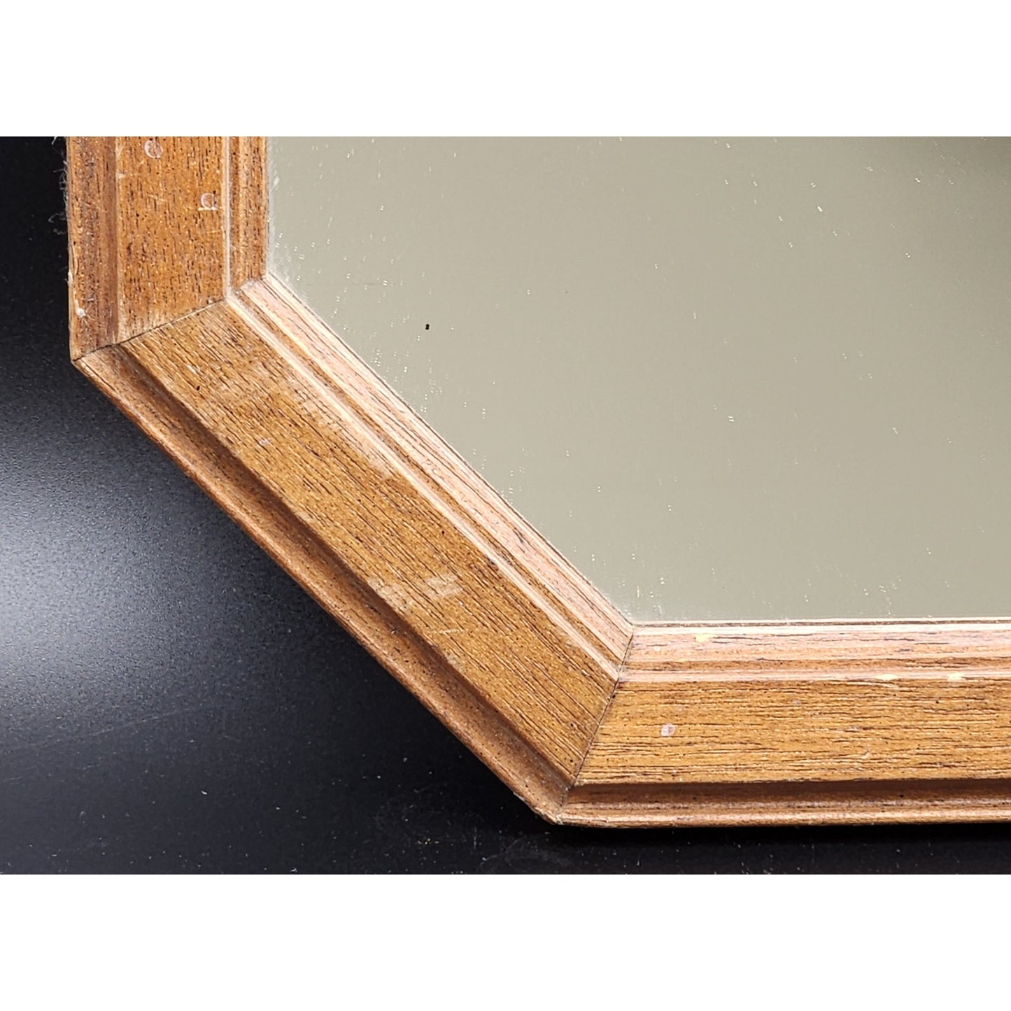Vintage Solid Wood Octagon Mirror w/ Beveled Frame & Dual Hanging Options