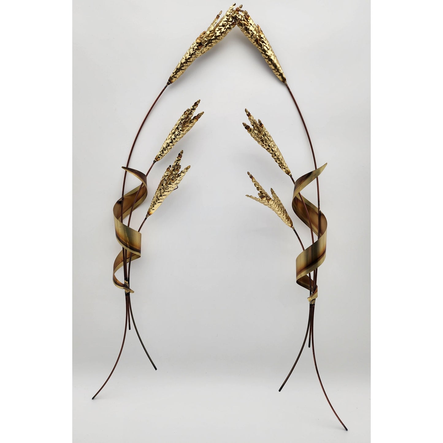 Vintage Brass & Copper Wheat Wall Art Pair – 31" Metal Sculptures Left/Right