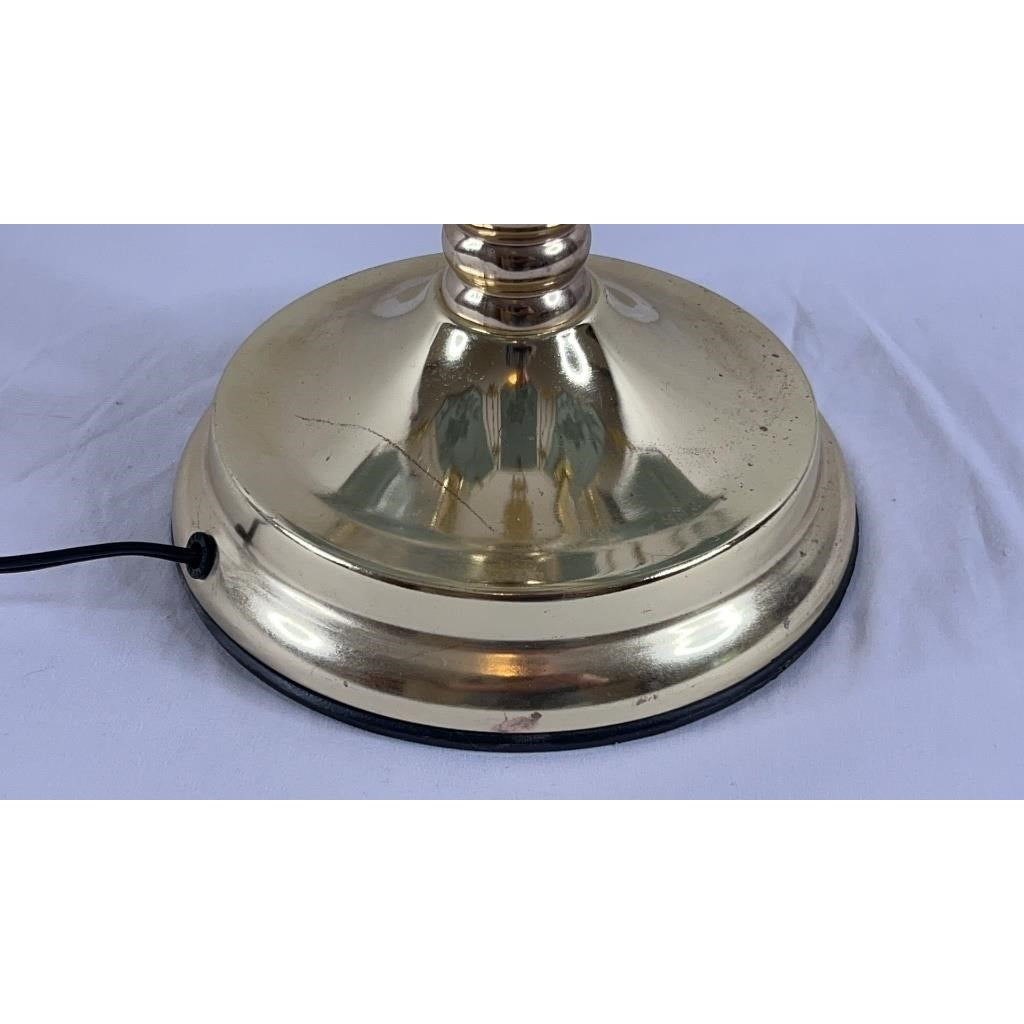 Vintage Brass Touch Table Lamp Etched Floral Glass Shade 3-Way Dimmable