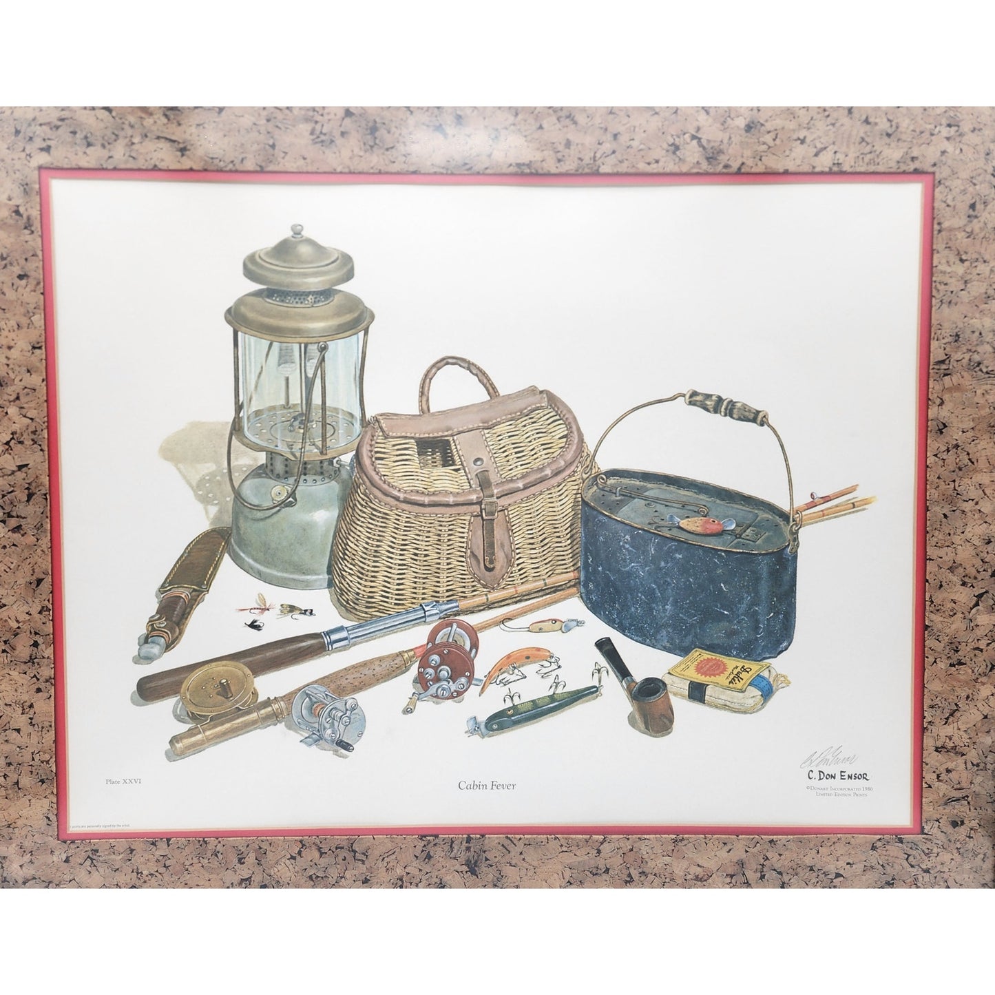 Cabin Fever C. Don Ensor 1980 Signed Litho Framed Cork Matte Fishing Print