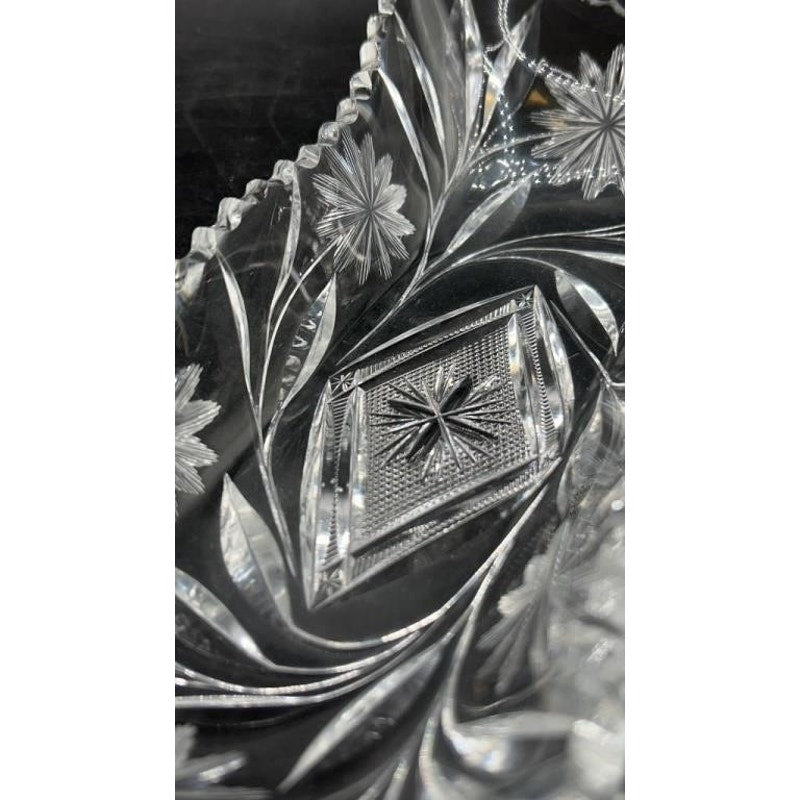 VTG Violetta Lead Crystal Bowl & Libbey Cut Glass Oval Serving Dish Starburst