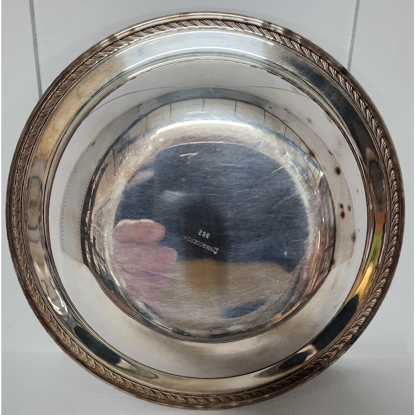Vintage Wm Rogers Silver Plated Covered Bowl #862 Rope Trim 10.25" Diameter