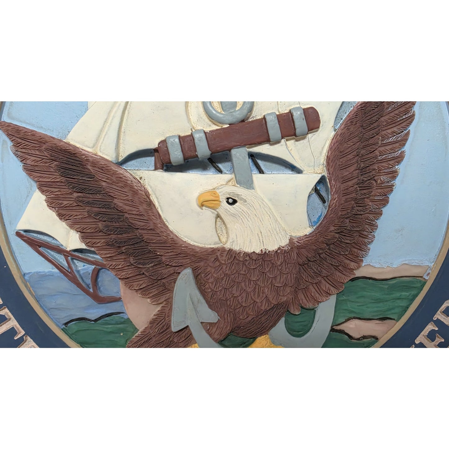 Vintage Dept. of the Navy Embossed Concrete Plaque – Hand Painted – Repaired