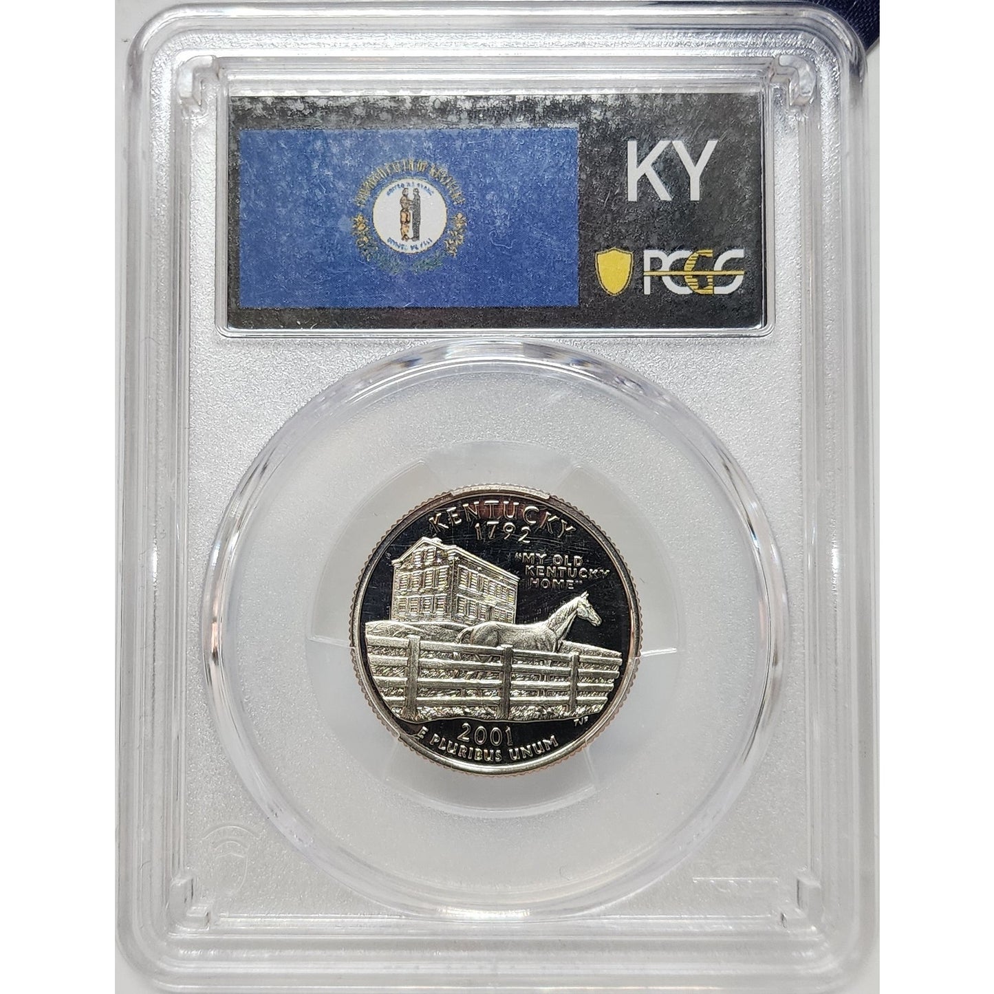 Kentucky 2001 PCGS PR69 Quarter w/ 4x6 KY Desk Flag & Stand Collectible Set
