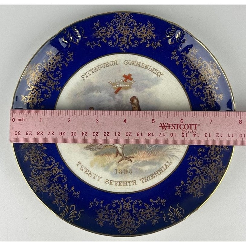 1898 Masonic Plate Pittsburgh Commandery No.1 Knowles Taylor Gold Gilt Porcelain