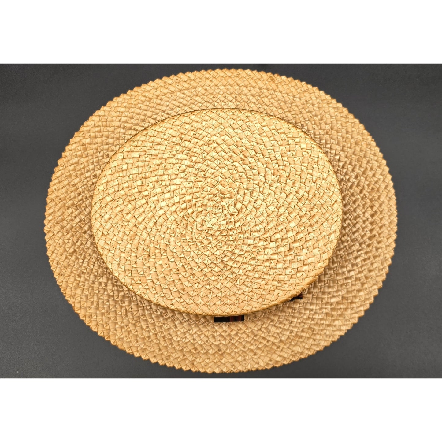 Vintage Dobbs Fifth Ave Tan Straw Boater Hat w/ Black & Red Ribbon 6oz - Nice