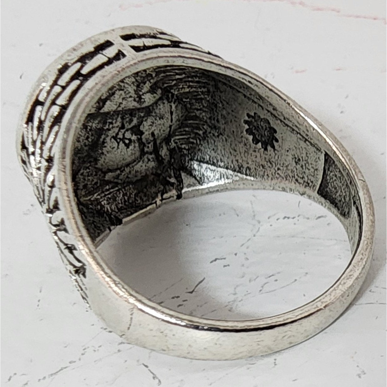 Modern VTG Stainless Steel Ring Size 9.5 Sunburst Engraved Bold Statement Band