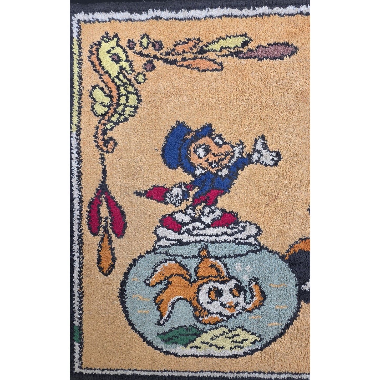 Vintage Disney Pinocchio & Friends Tapestry Rug w/ Fringe 21x34.5