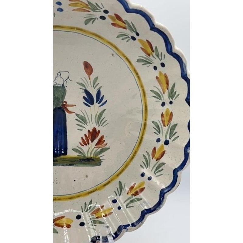 Henriot Quimper Fleuri Bretonne Scalloped Deep Dish French Faience Hand Painted