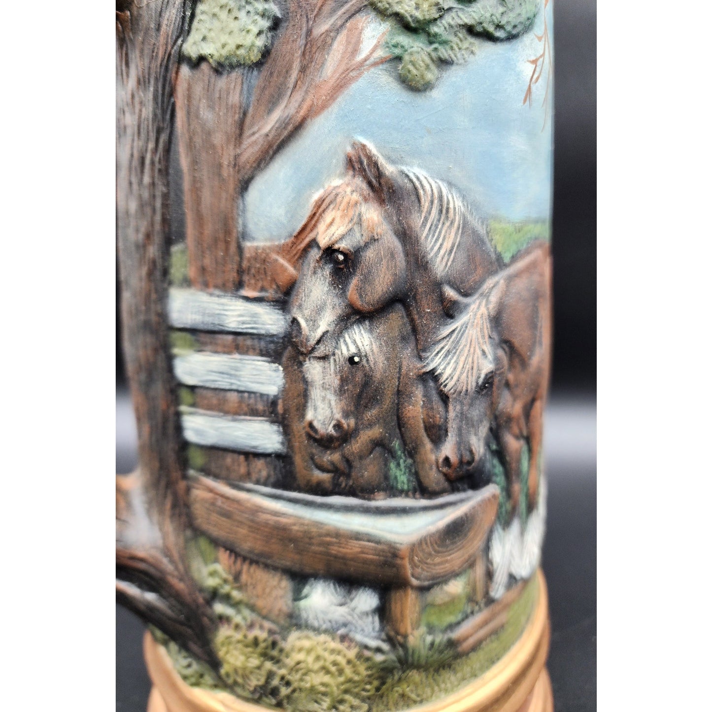 Vintage 18.5" German Horse Head Lidded Beer Stein Raised Relief Hand Painted