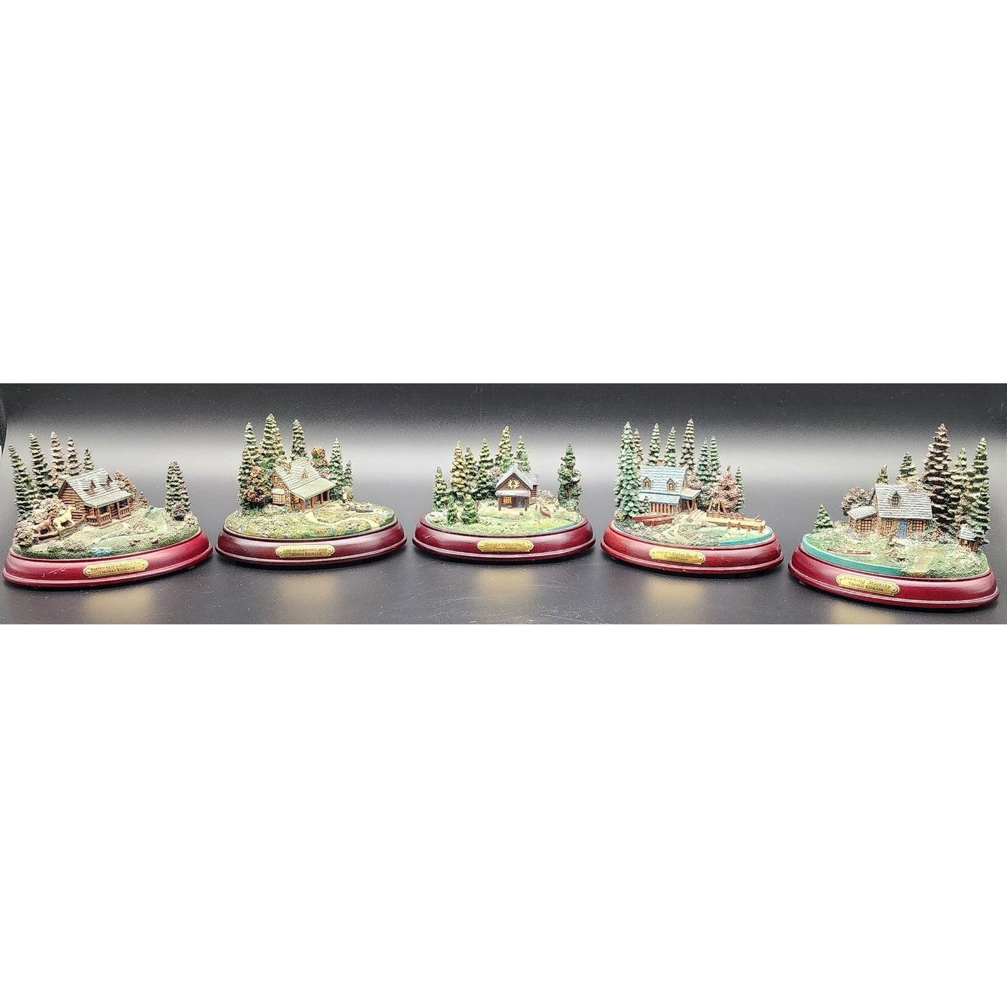 Thomas Kinkade Hawthorne Village Cabin Sculpture Set of 5 Lighted VTG (CoA on 2)