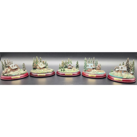 Thomas Kinkade Hawthorne Village Cabin Sculpture Set of 5 Lighted VTG (CoA on 2)
