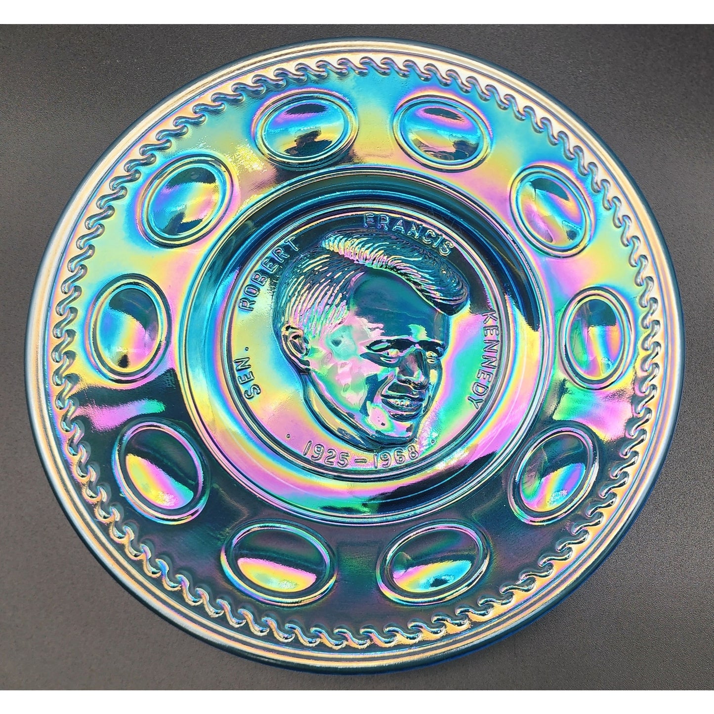 Wheaton RF Kennedy Iridescent Commemorative Plate 8" Raised Relief 1925‑1968