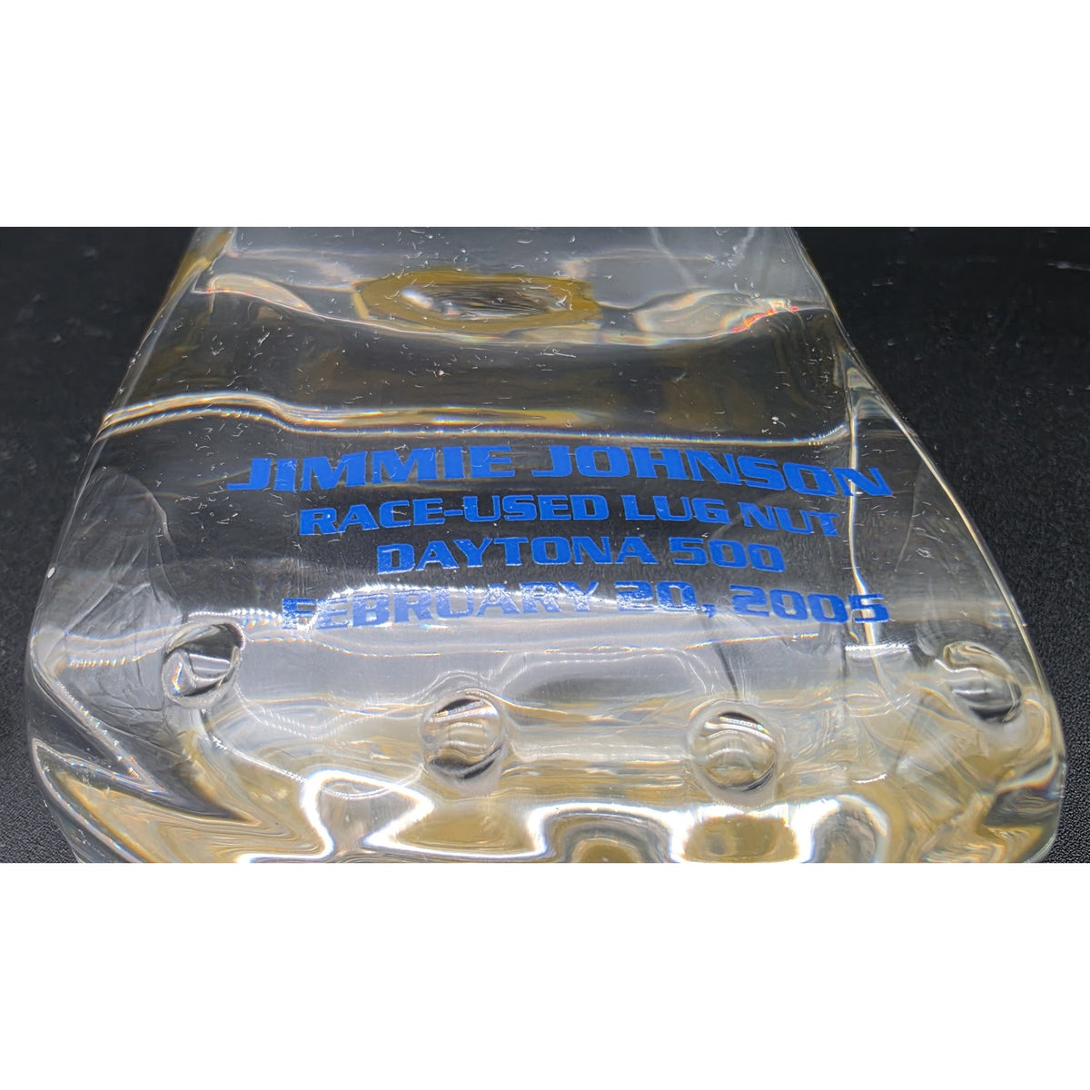 Jimmie Johnson #48 Autographed 2005 Daytona 500 Race Used Lug Nut Acrylic 1/100