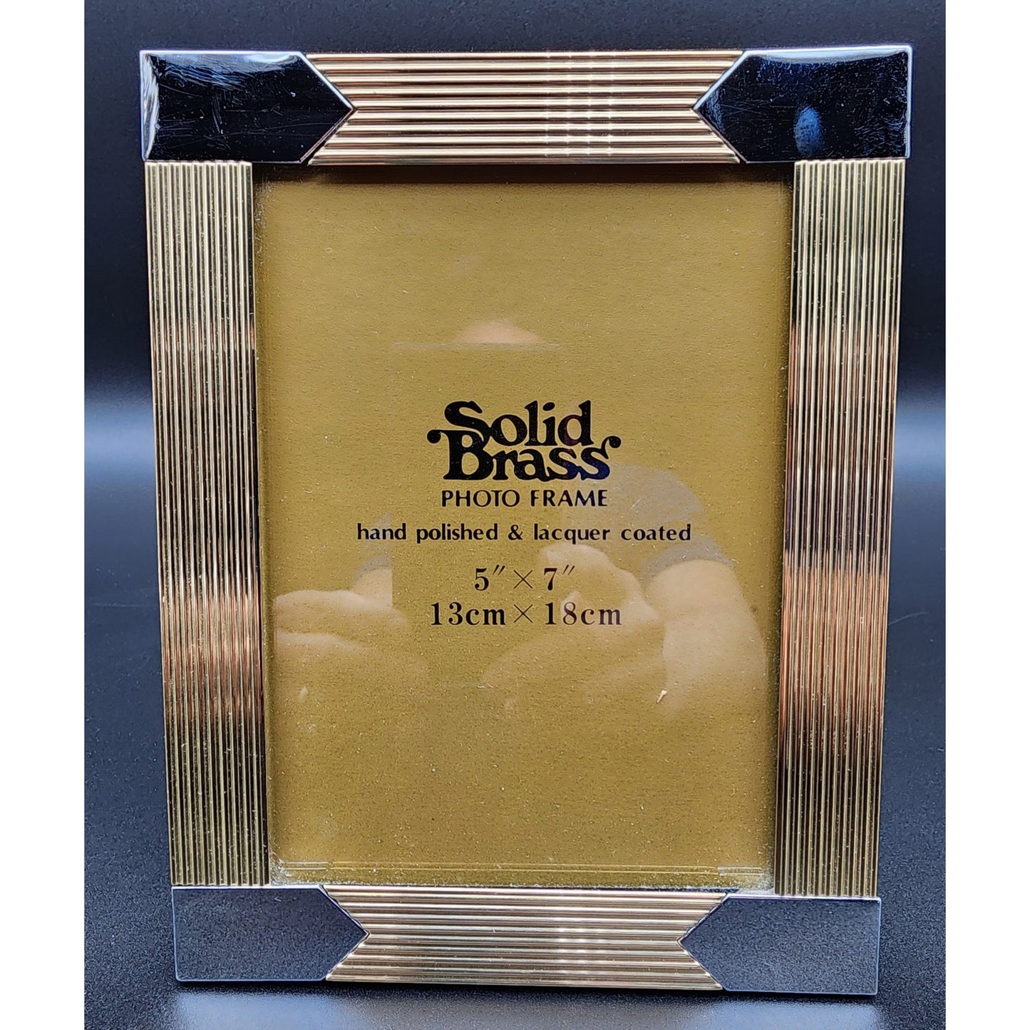 Vintage Solid Brass 5x7 Photo Frame Korea Lacquered w/ Easel & Felt Back