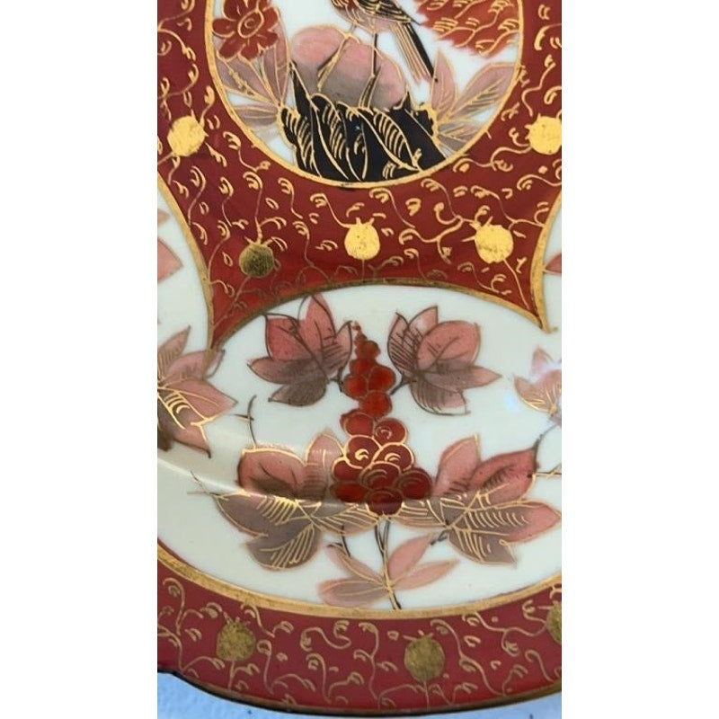 Antique C.F. Boseck Haida Austria Plates Pair Red Gold Scalloped 8" Japanesque