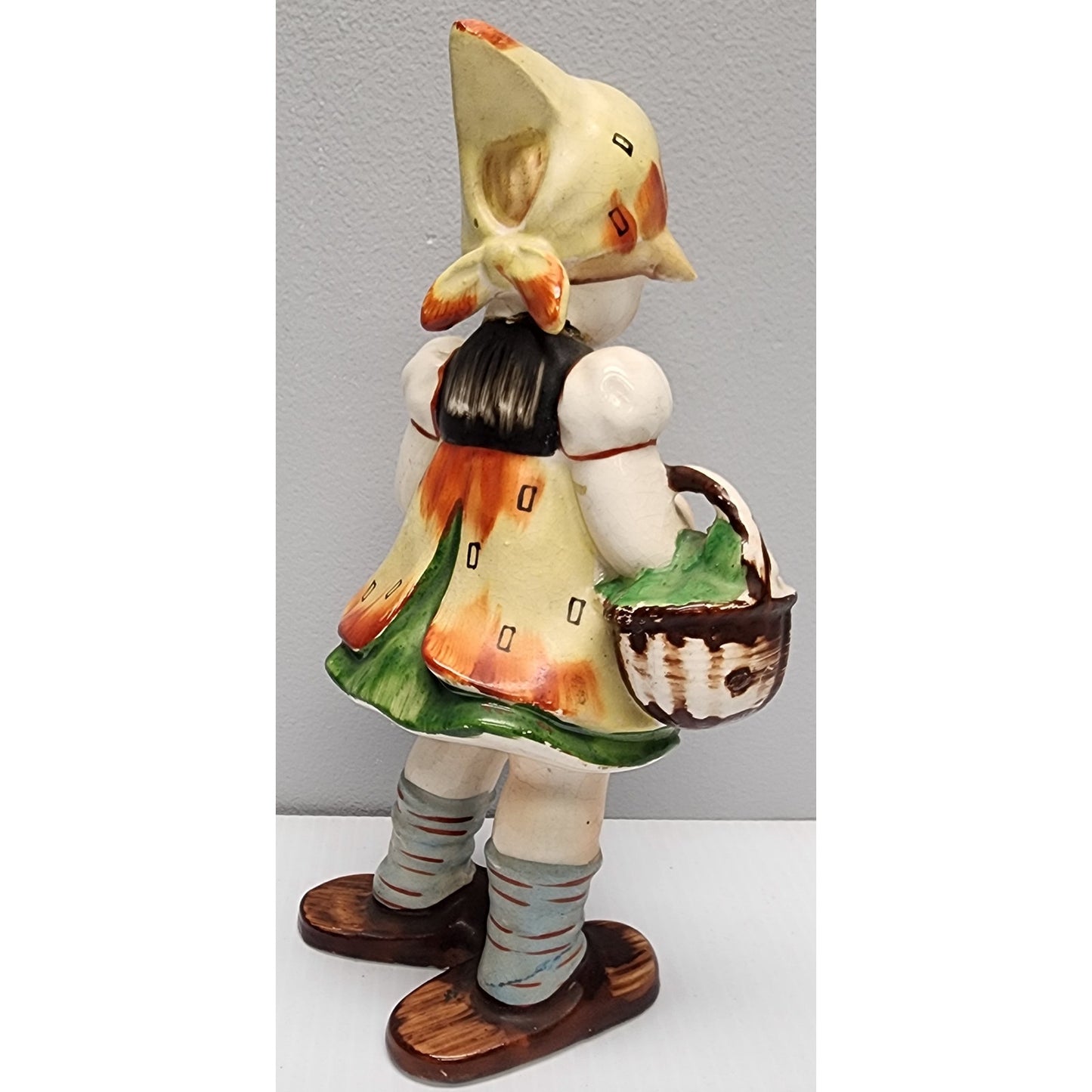 Vintage Made in Japan Dutch Girl Figurine Hand Painted w/ Flower Basket 8.5"
