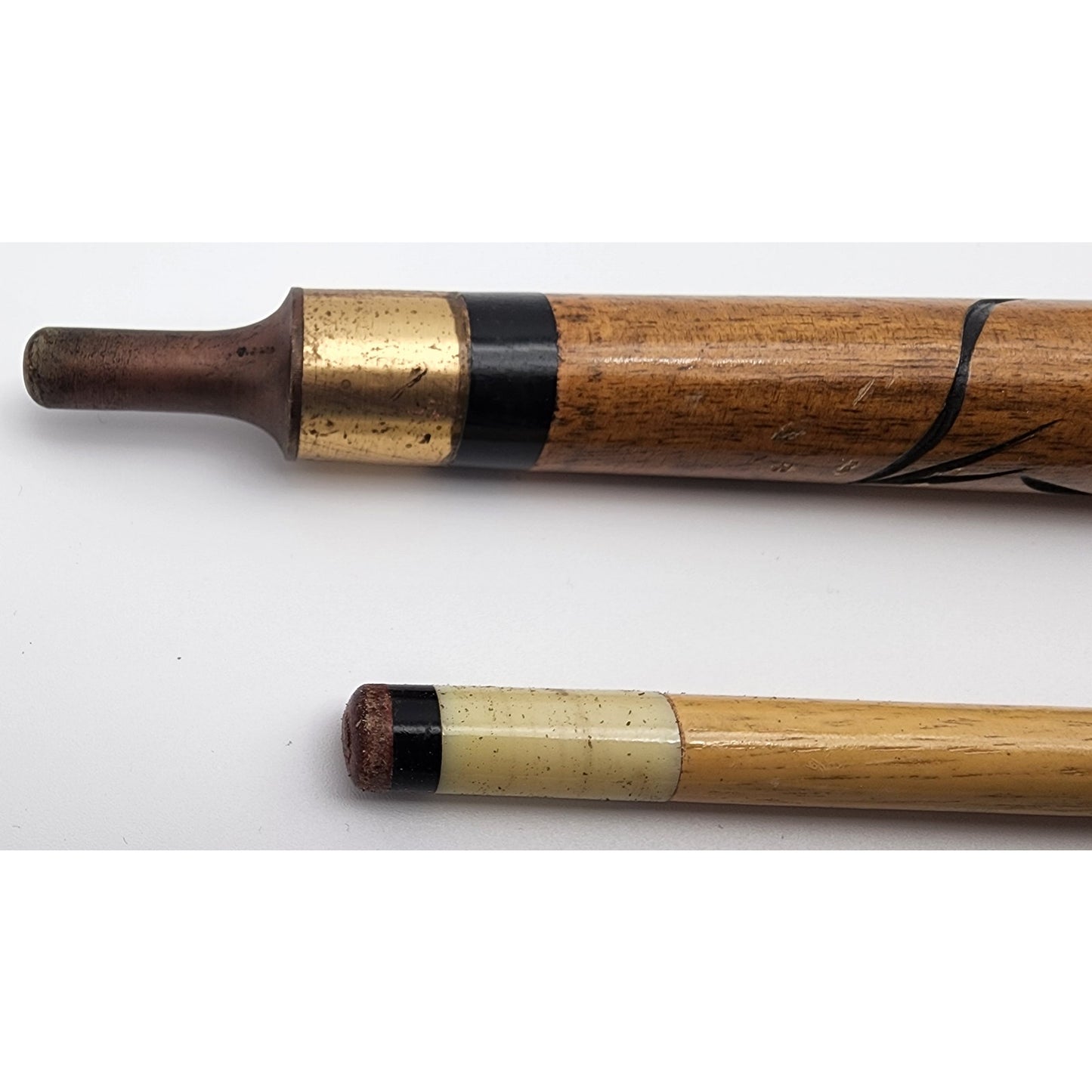 Vintage Hand Carved Wood Brass Cane w/ Hidden Pool Cue 33" - Rare