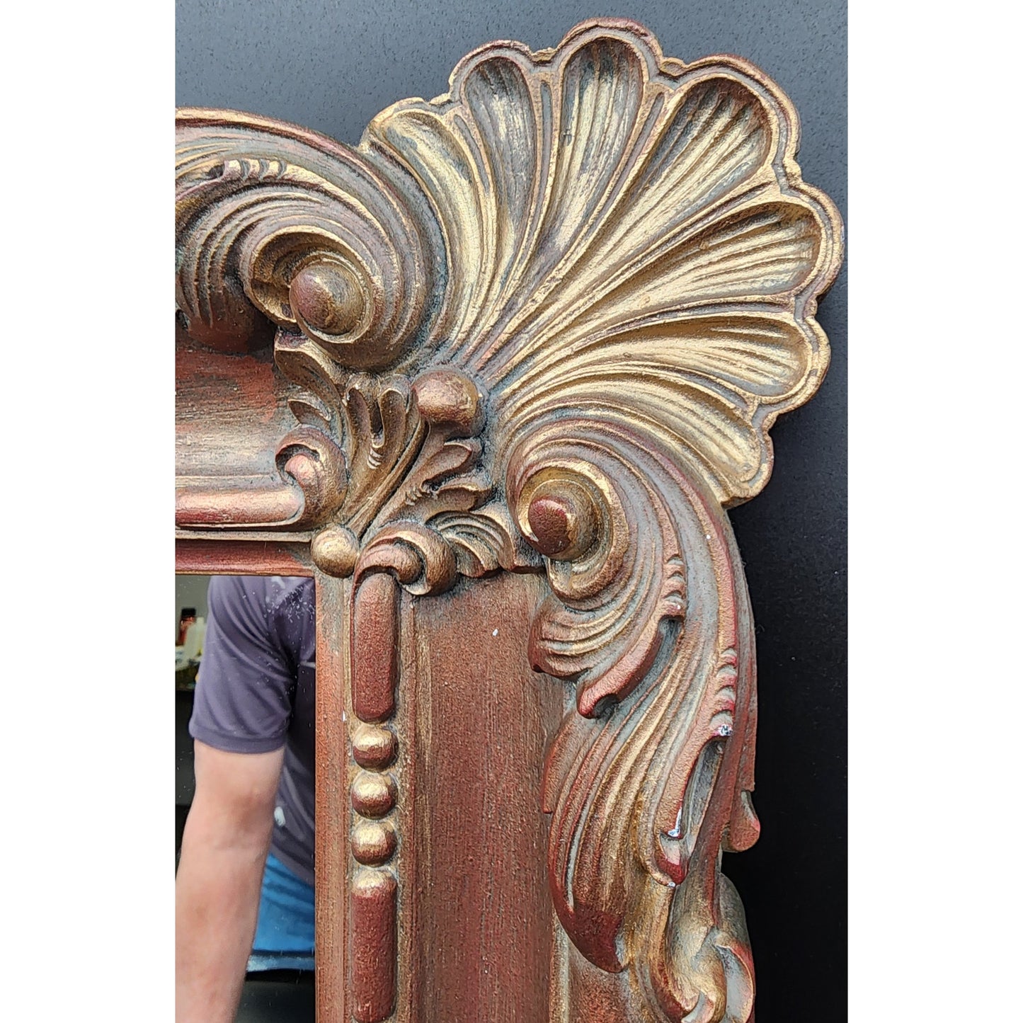 Vintage Ornate Faux Wood Mirror 36 x 30.5 Carved Scroll Frame Excellent