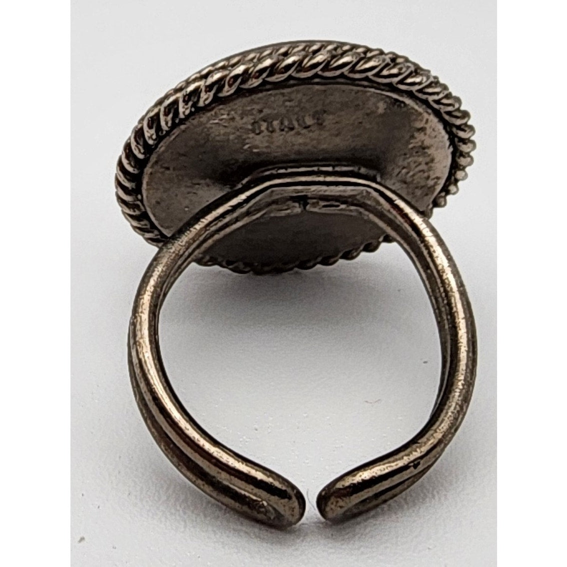 Vintage Italian Adjustable Ladies Ring Hand-Painted Scene Rope Border