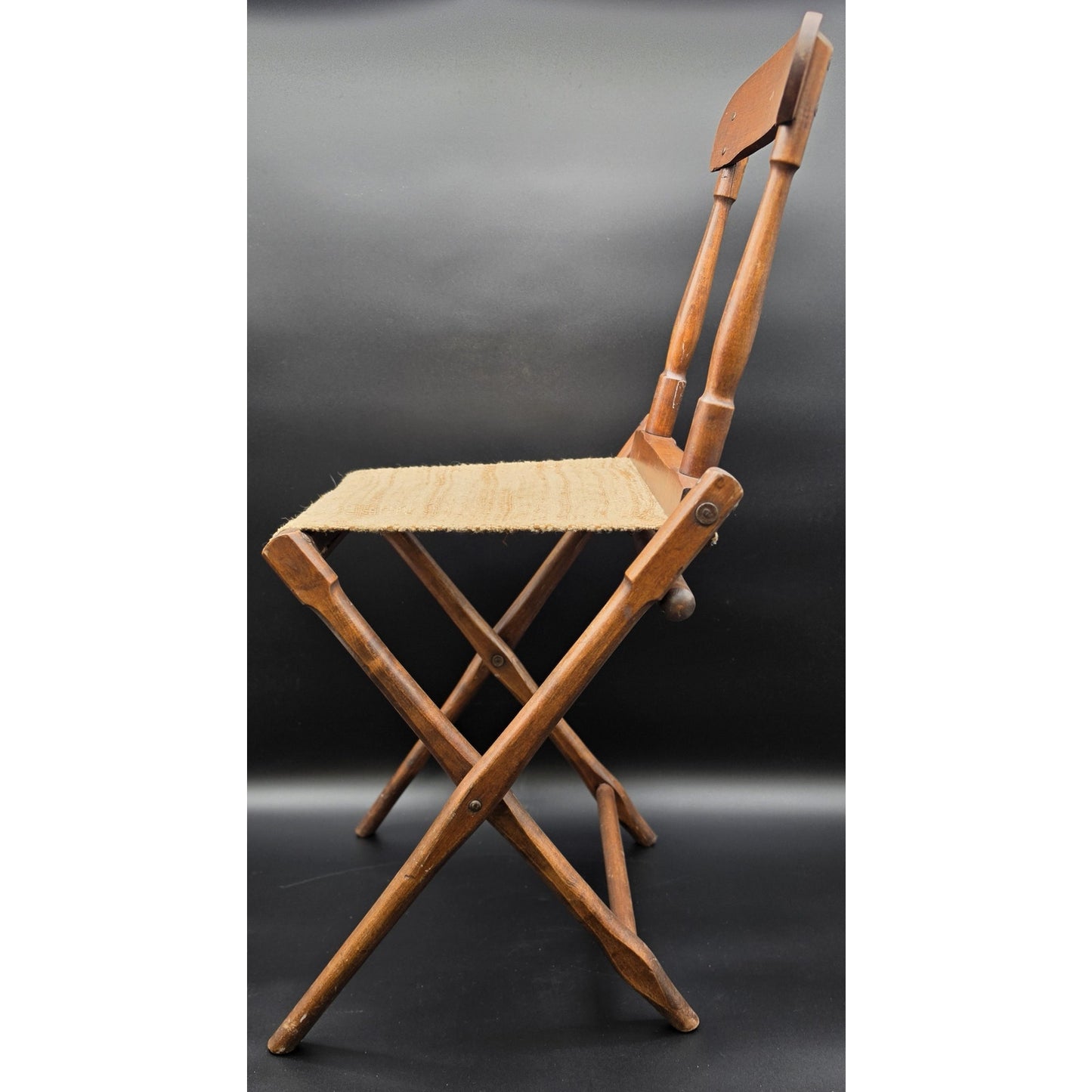 Federal Era Hardwood Folding Chair w/ Woven Seat, Unique Fold System, 1800s