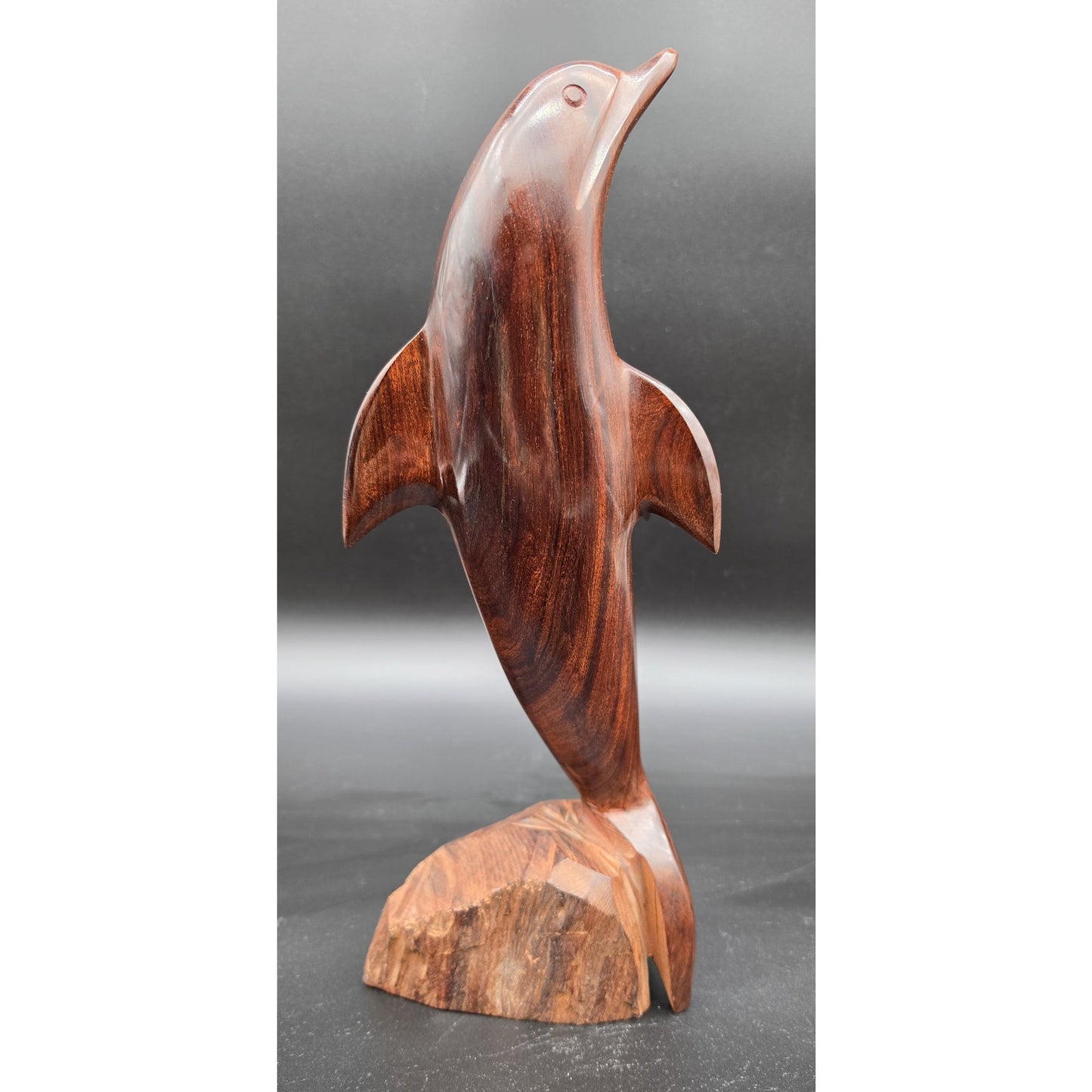 Vintage Hand‑Carved Hardwood Dolphin Statue 13.5" Polished One‑Piece Art