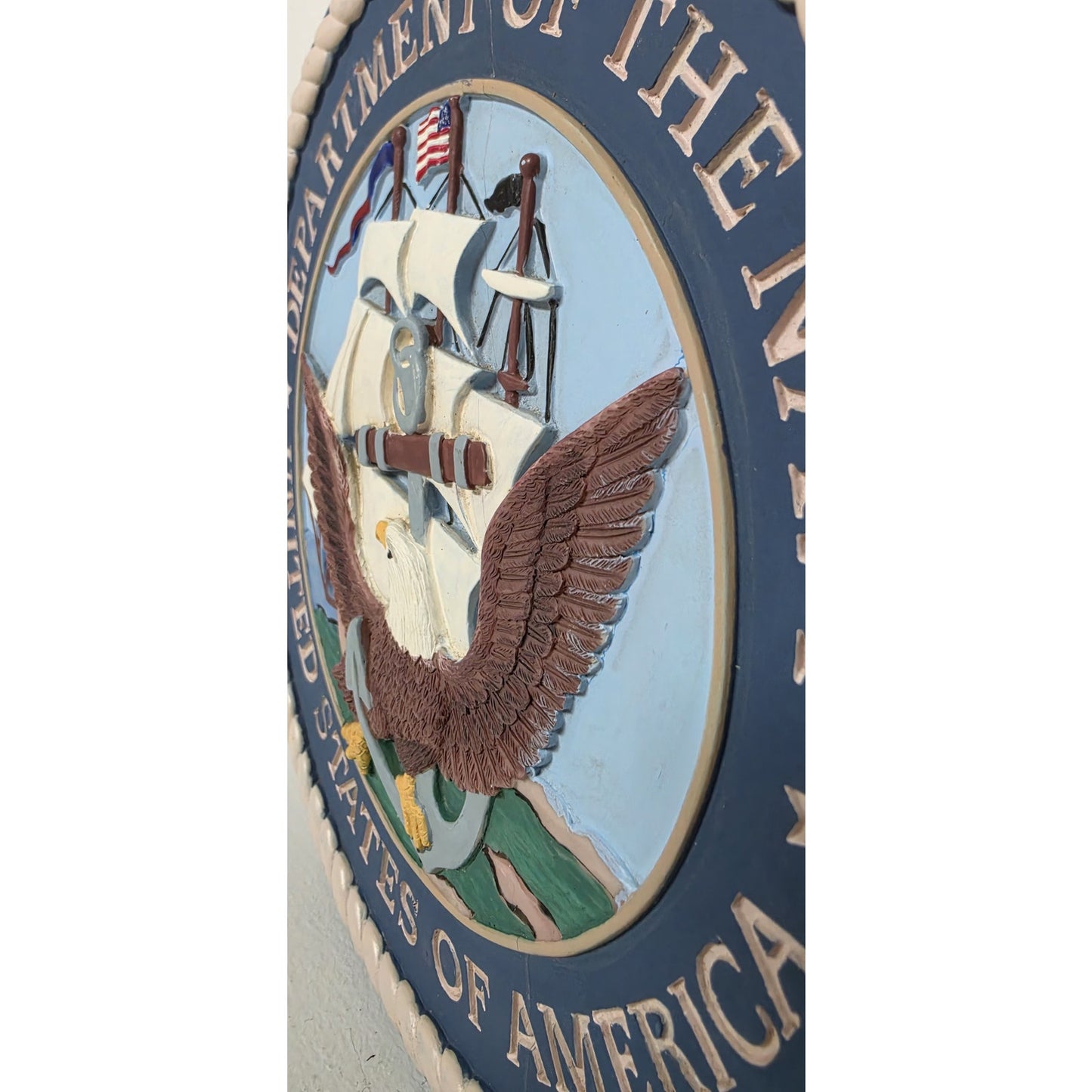 Vintage Dept. of the Navy Embossed Concrete Plaque – Hand Painted – Repaired