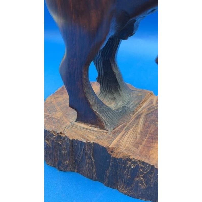 VTG Hand-Carved Solid Wood Ram Sculpture 9.75" Tall Heavy Folk Art Figurine