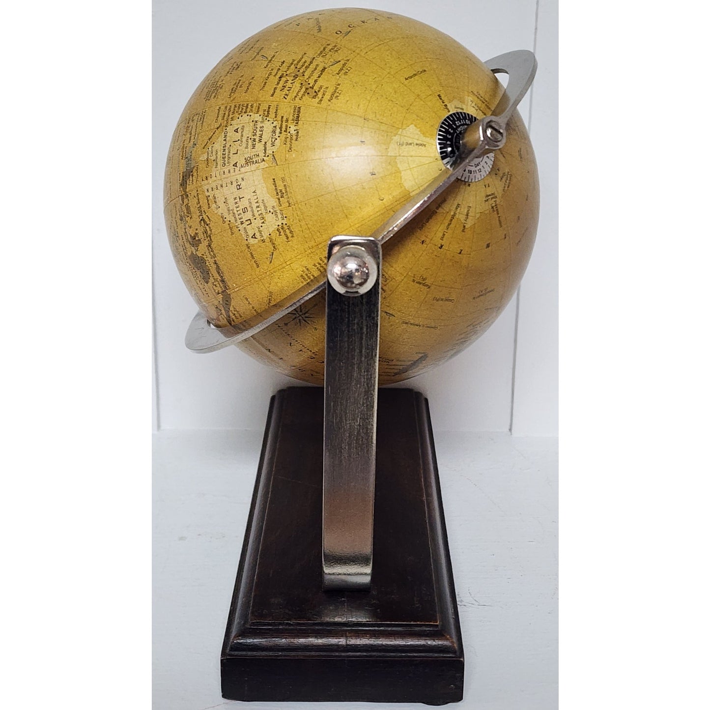 Vintage 360° Rotating World Globe on Walnut Base w/ Nickel Axis Rings