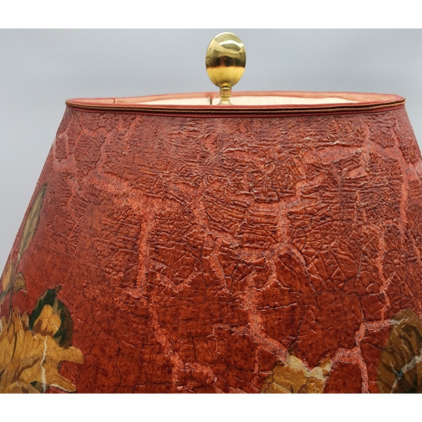 VTG 31" Fruit Basket Table Lamp w/ Floral Shade 42 lb Concrete Body Brass Finial
