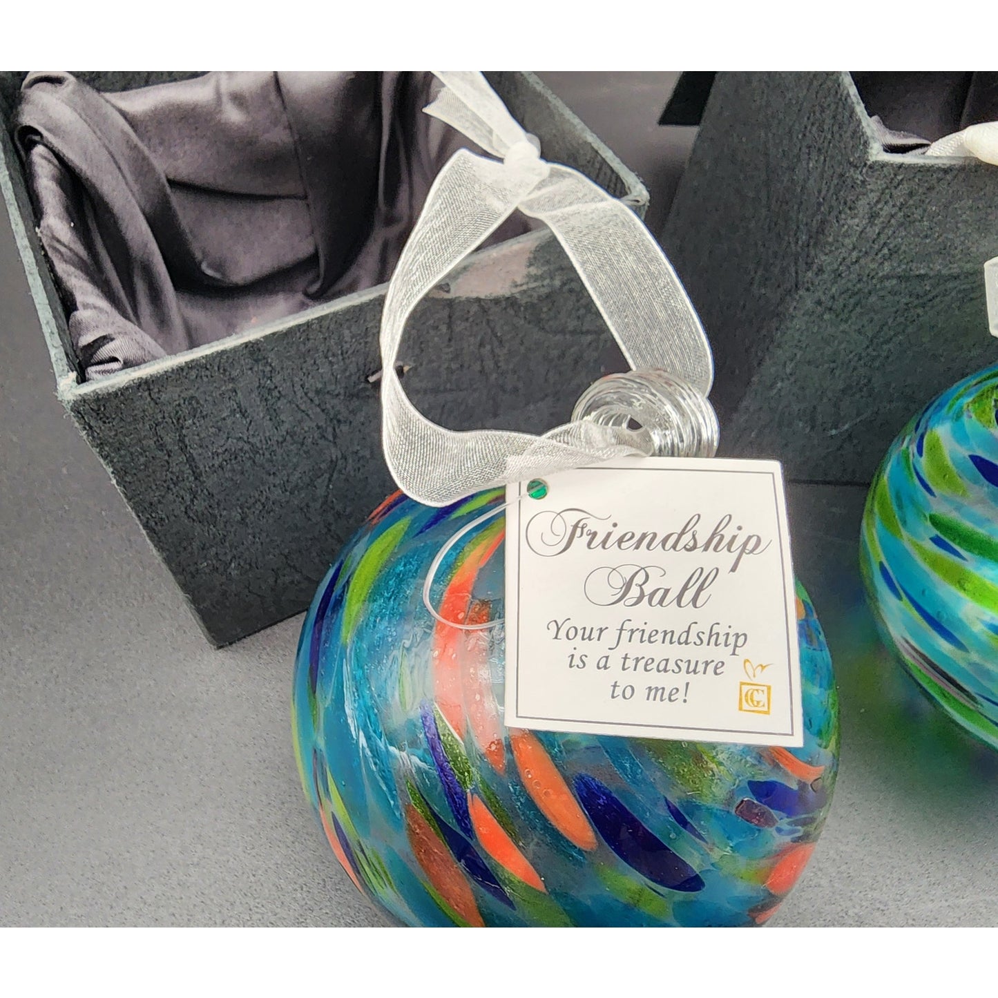Vintage Giftcraft Friendship Balls Pair w/ Boxes – Handblown Art Glass 3.5"