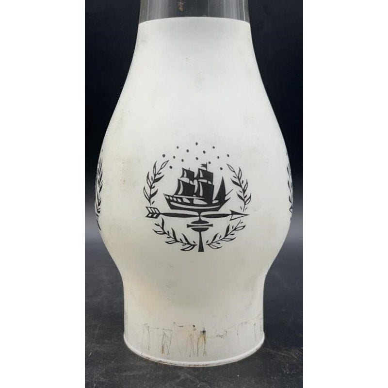 Antique Glass Oil Lamp w/ Frosted Etched Chimney 18″ Victorian Decor