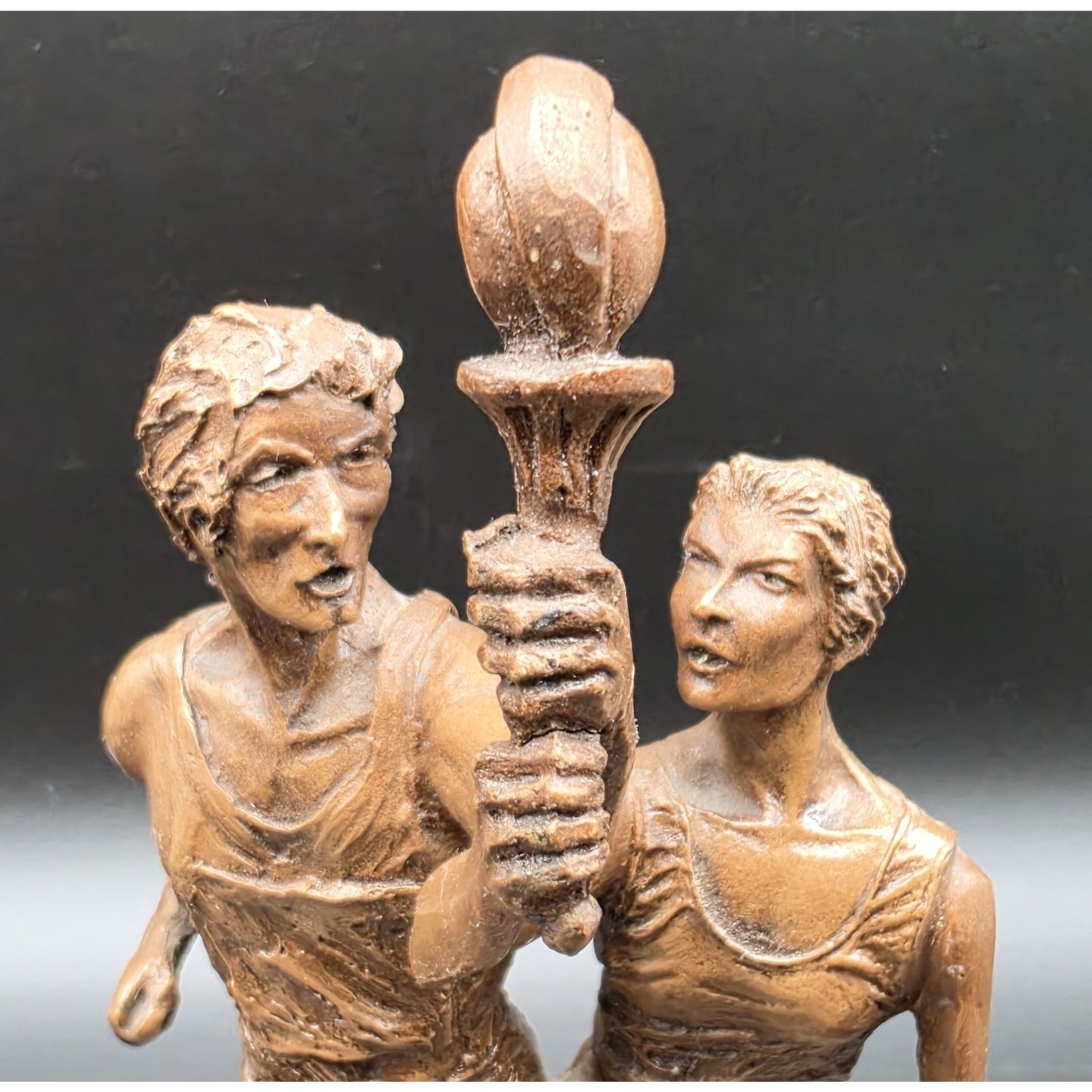 Vintage Bronze Olympic Runners Torch Sculpture 9.75" Signed Marcel Jovine