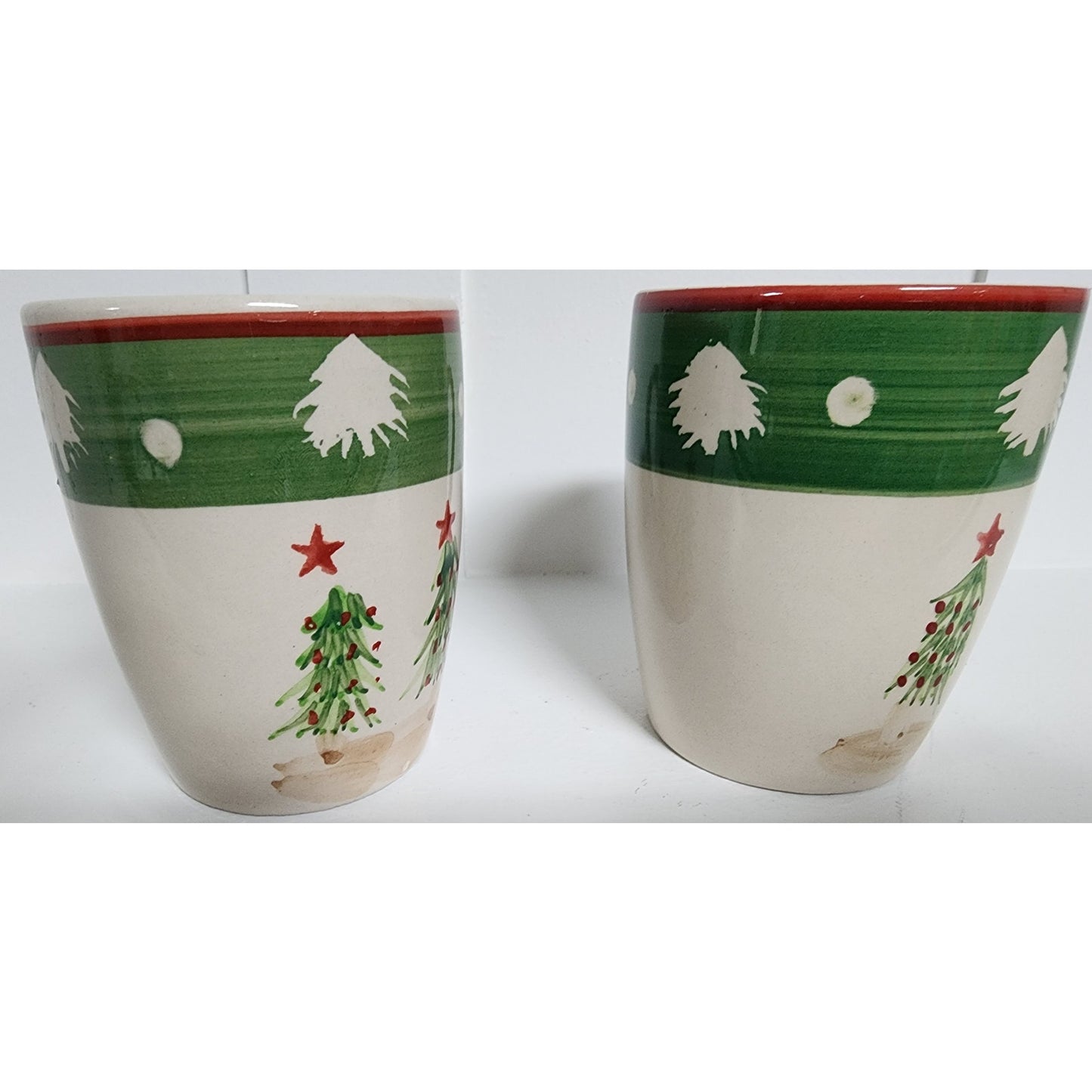 VTG Chinese Stoneware Christmas Dinnerware Set Hand Painted Trees 24 Pc - Rare