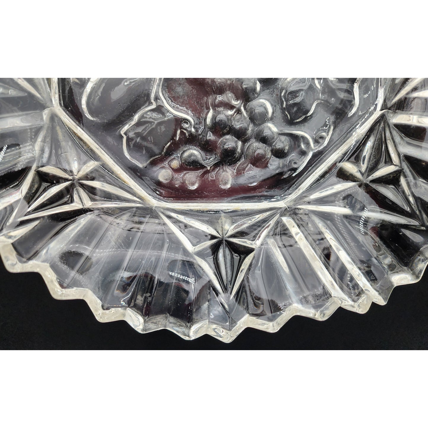 Vintage 11" Indiana Glass Bowl Grapevine Motif Scalloped Fluted Rim Elegant