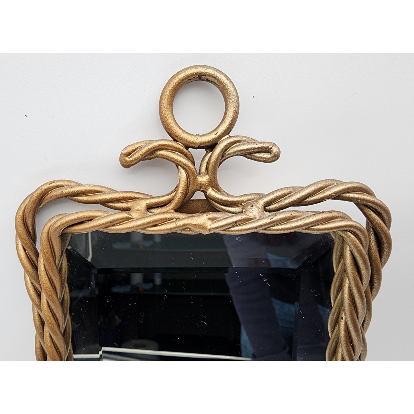 Antique Gold Wall Mirror Candle Holder – Etched Glass Hurricane w/ Purple Candle