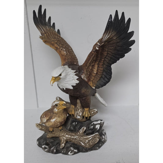 Vintage Taiwan Hand Painted Eagle & Fledgling Porcelain Figurine 8.5"