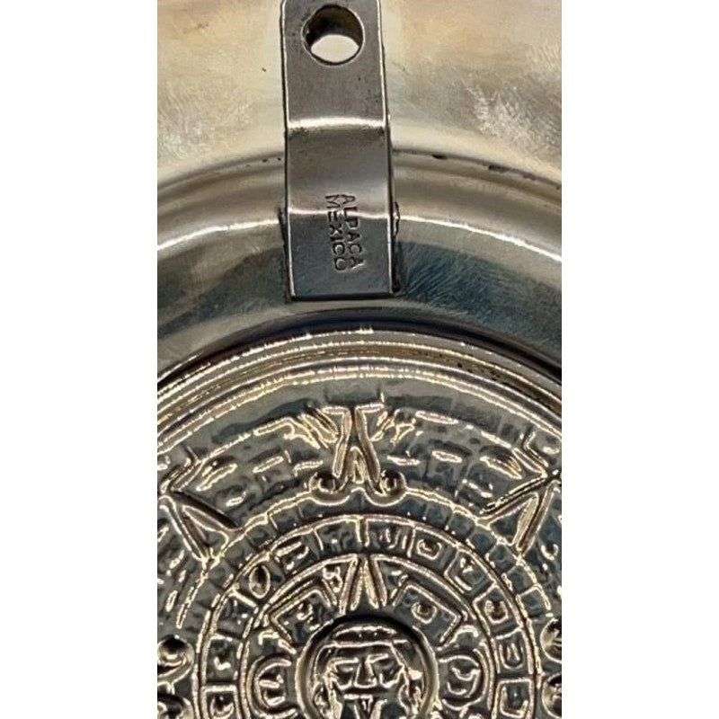 Vintage Mayan Calendar Plate – Alpaca Silver & Abalone Shell – Mexico Aztec Art
