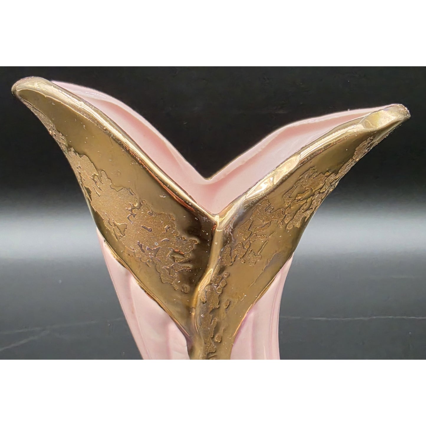 VTG Savoy China Pink & 24K Gold Cornucopia Horn Vase 6.125" Porcelain