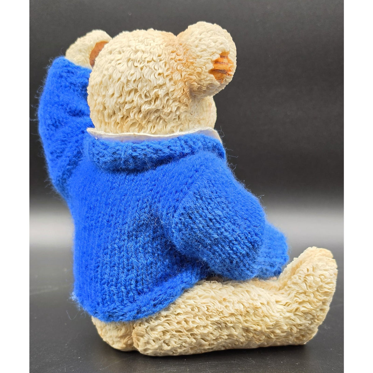 Vintage UK Bear Figurine Knit Royal Blue Sweater Cross Stitch UK Basketballs 8"