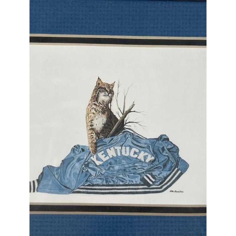 VTG Jim Hamilton “KENTUCKY” UK Wildcat Lithograph Print Framed Walnut Double Mat