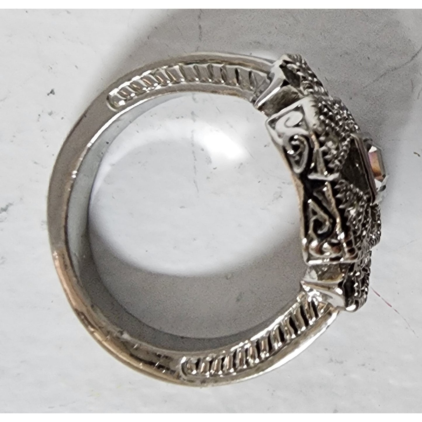 Vintage Silver Ring Size 9.75 w/ Box – Square Cut Clear Stone & Filigree Design