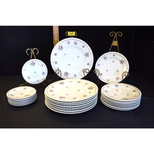 Vtg Franconia Krautheim Selb Bavaria Gretchen 24pc Floral Set Gold Scalloped