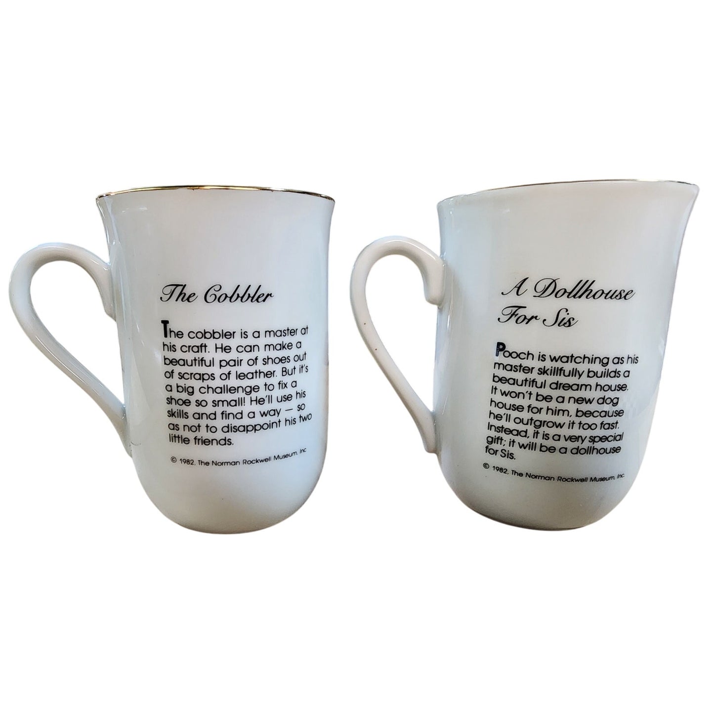 Norman Rockwell Museum Coffee Mug Cup Glasses (1982) Gold Trim - VINTAGE - 8 Pc (Rare)