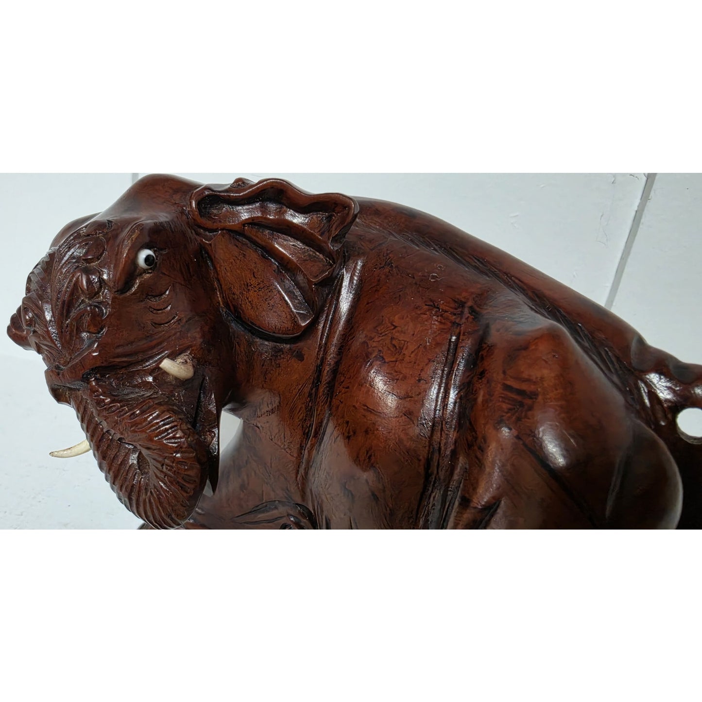Vintage Hand‑Carved Mahogany Elephant Figurine 6" Wide Solid Wood Sculpture Nice