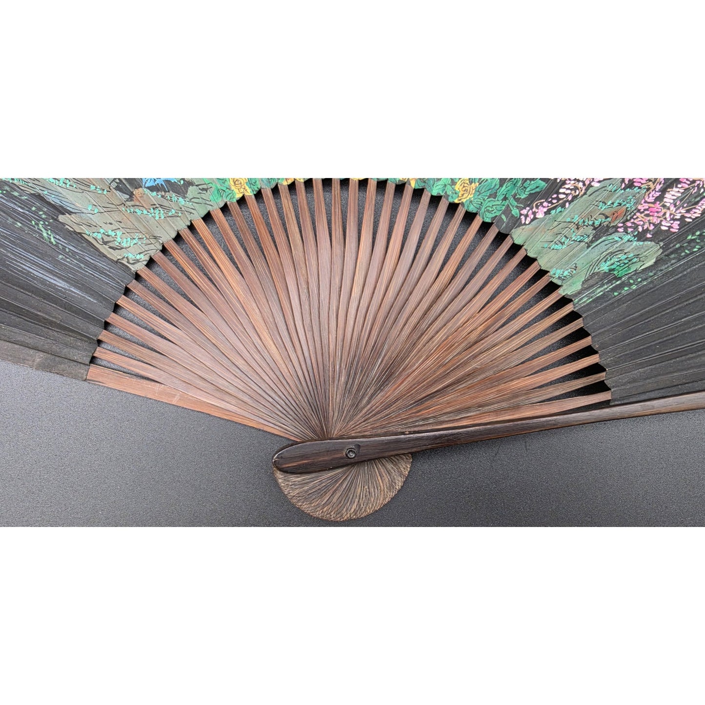 Vintage Chinese Hand Painted Folding Fan Dragon Painting Legend Wood Frame 20.5"