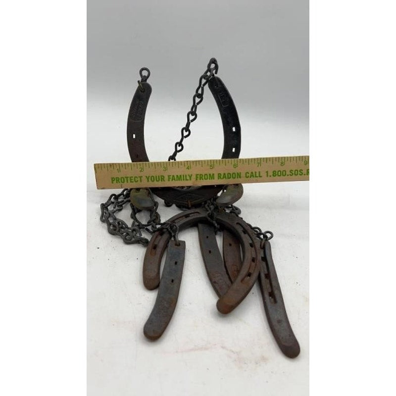 Rustic Handmade Horseshoe Wind Chimes 15" Metal Chains Hearts Western Farmhouse Decor
